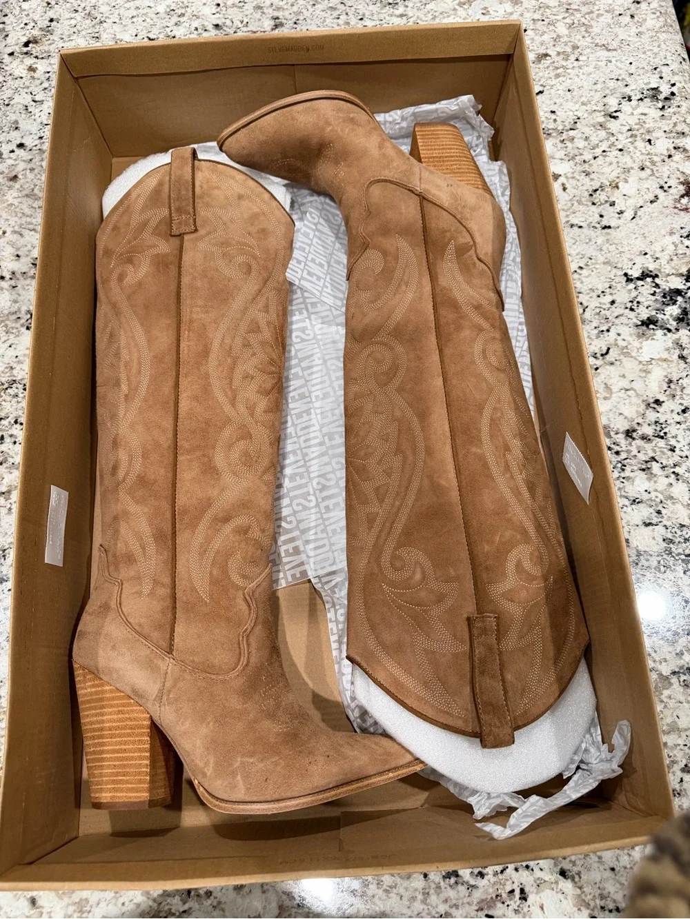 Steve Madden Tan Suede Over-the-Knee Western Boots - Picture 2 of 3